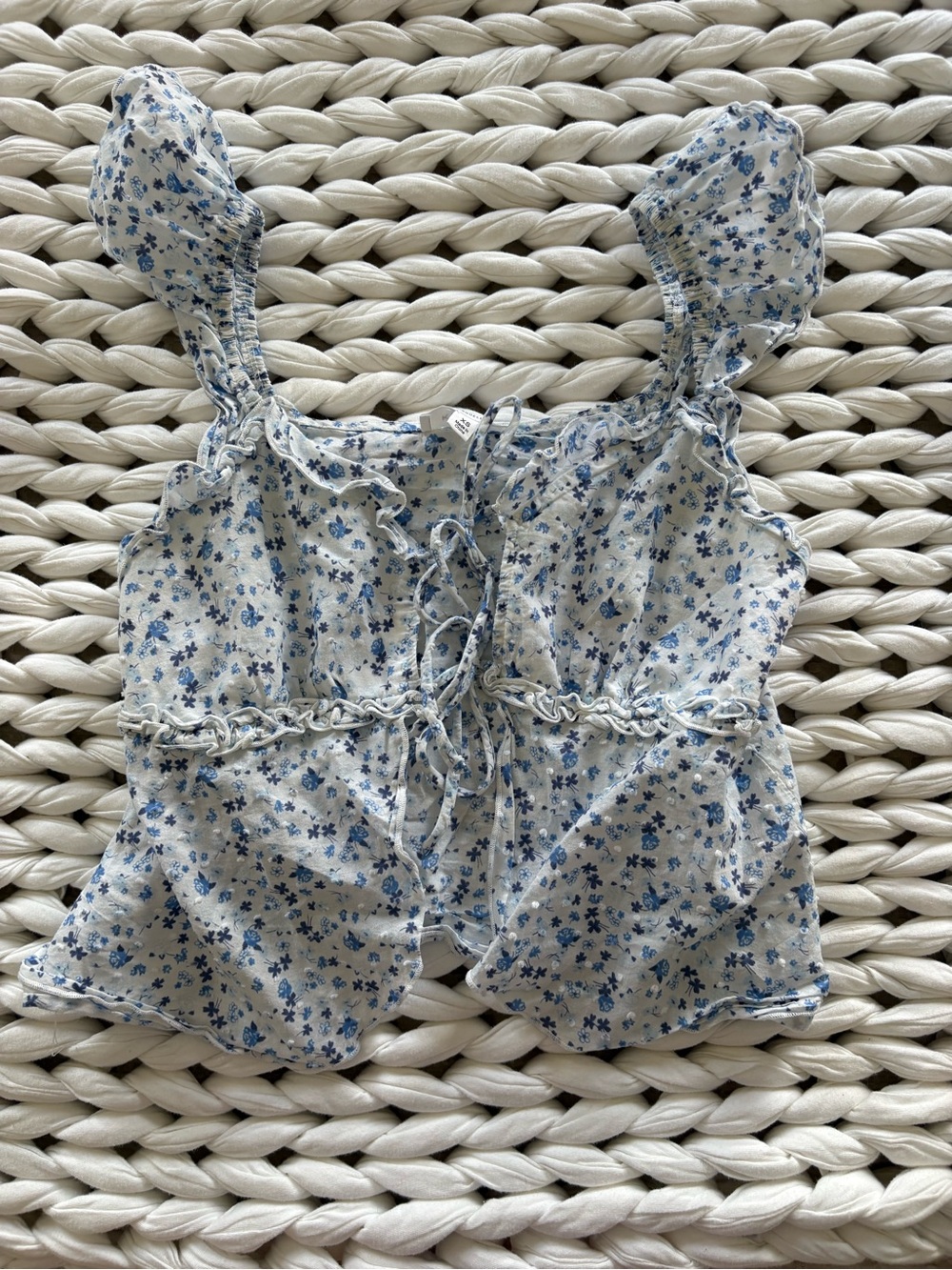 Blue Floral Tie-Front Camisole Top by